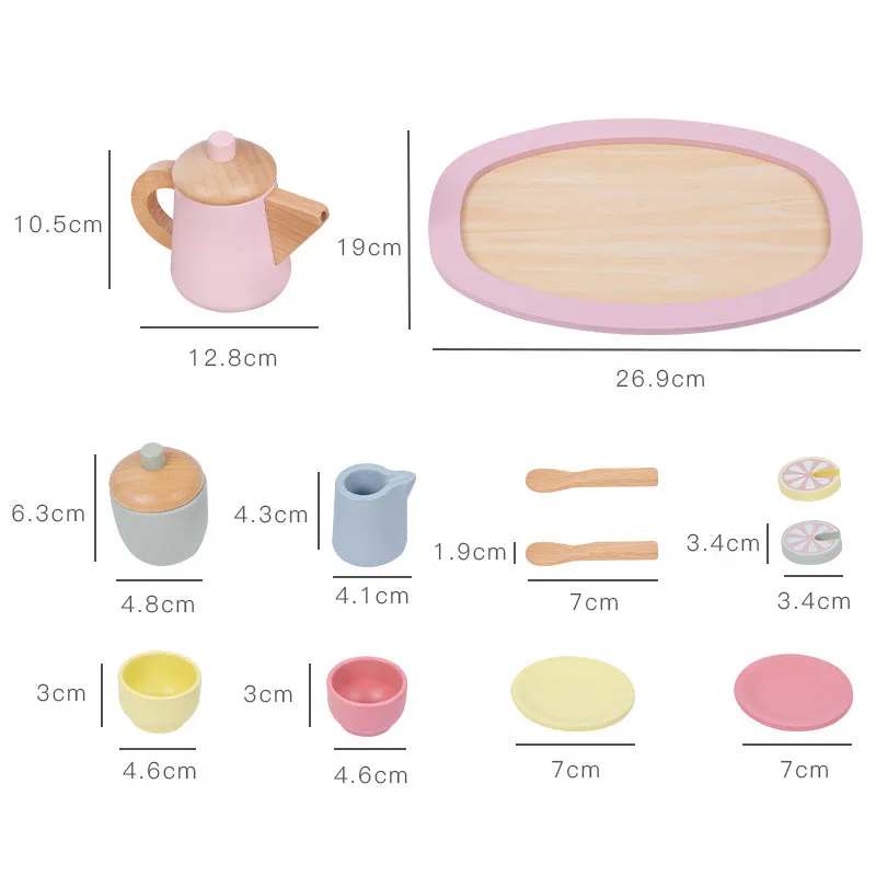 12 Pcs Wooden Tea Cup Saucers Spoons Tray Set