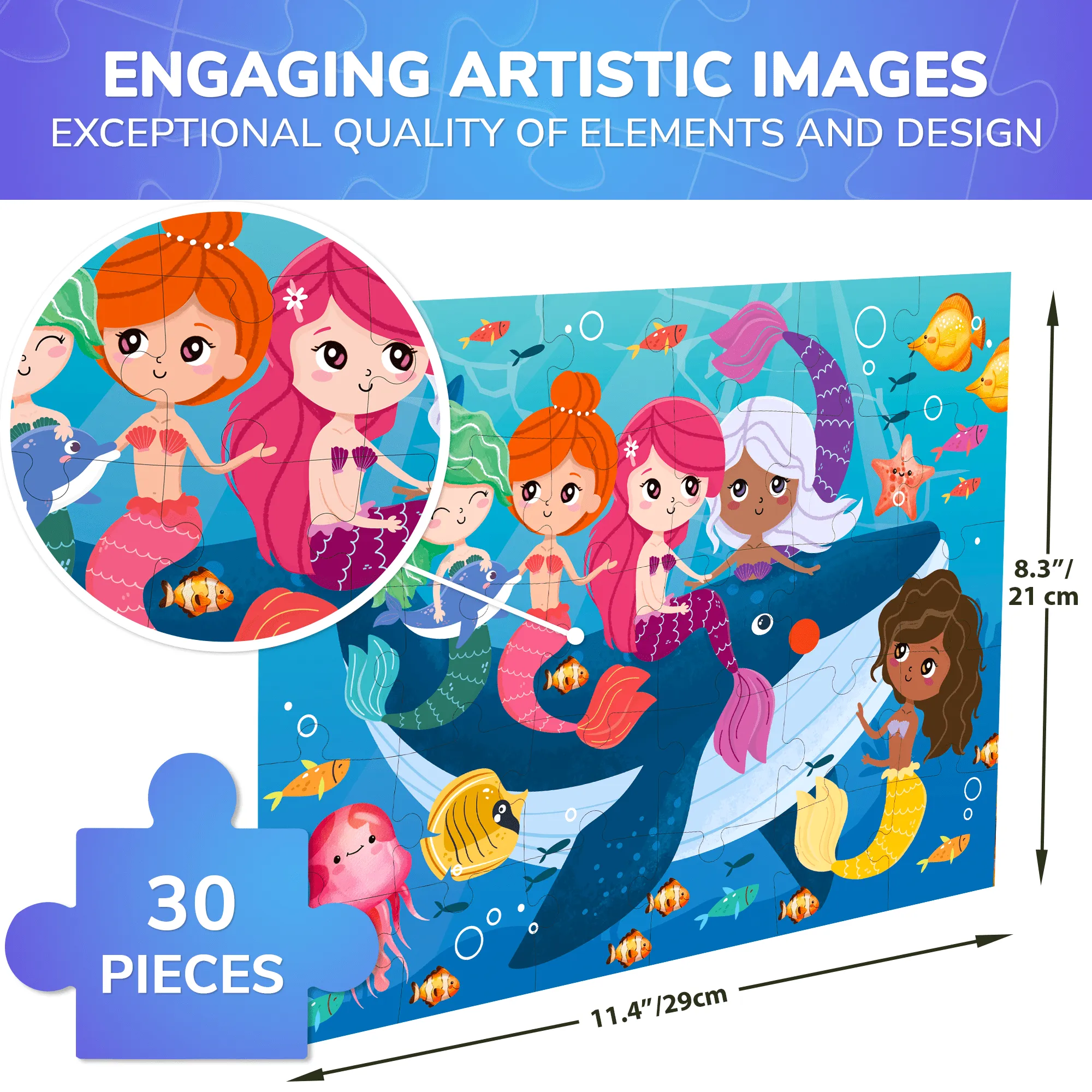 30 Pcs Jigsaw Puzzles for Kids | Mermaids