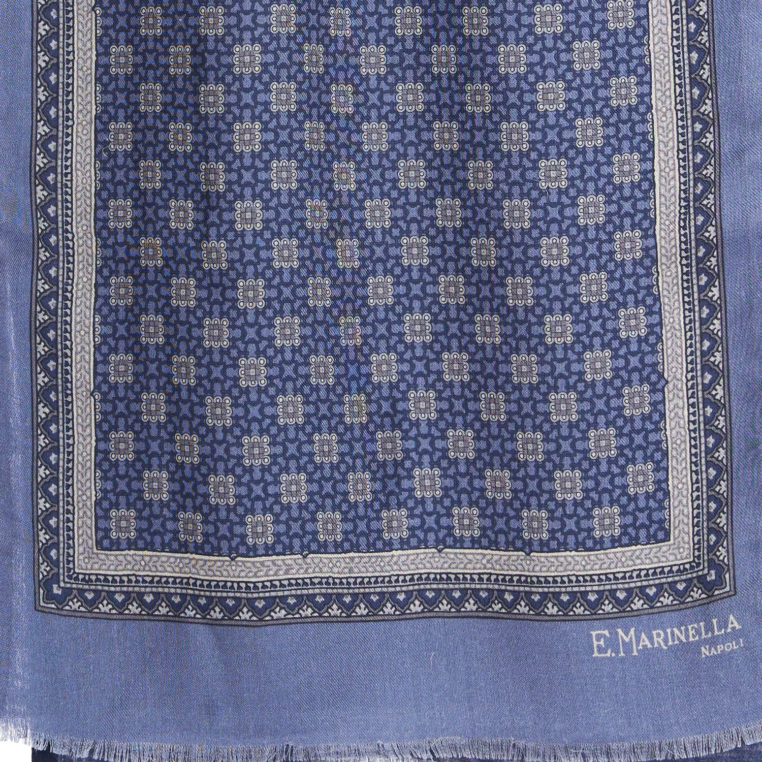 BLUE DOUBLE PATTERNED WOOL AND SILK SCARF