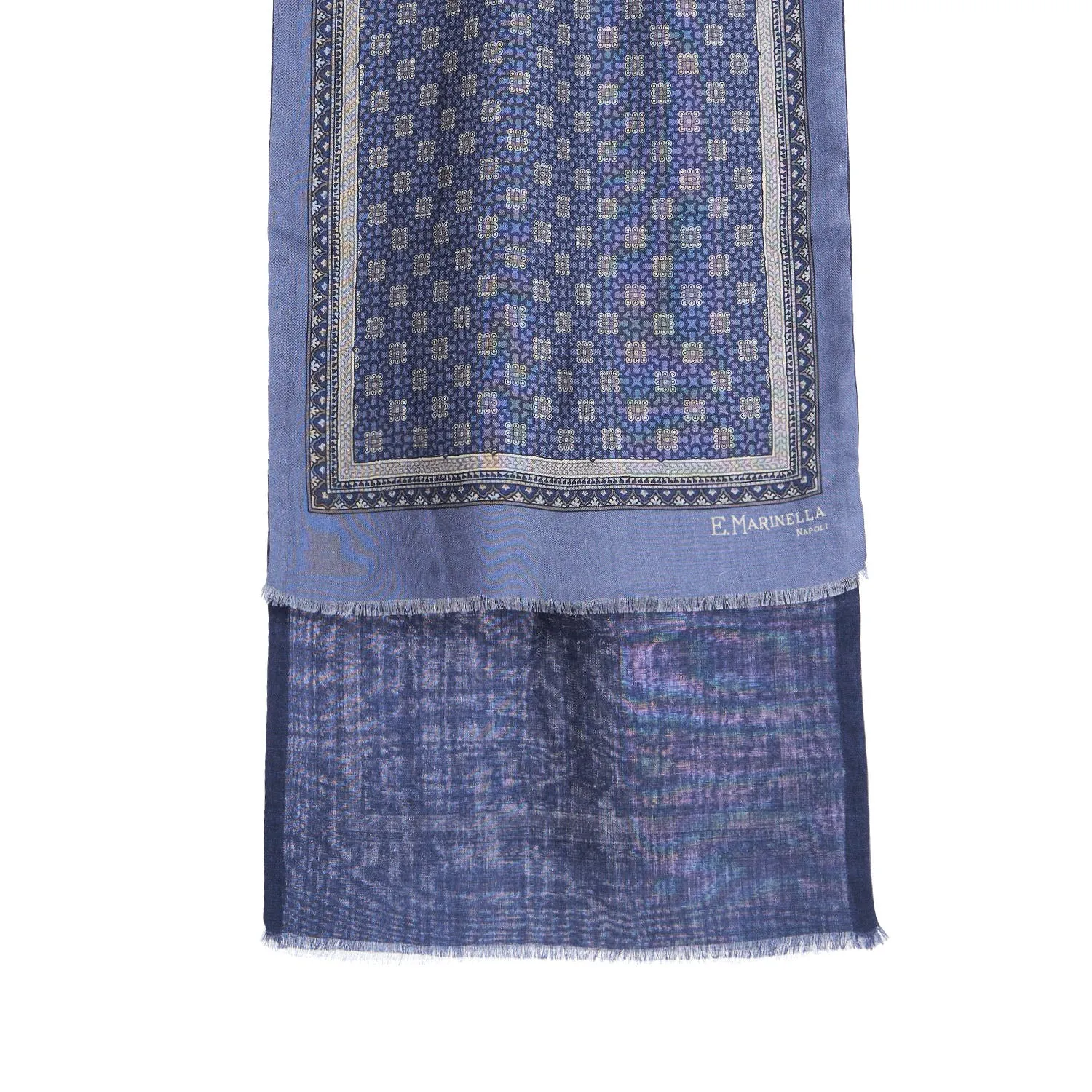 BLUE DOUBLE PATTERNED WOOL AND SILK SCARF