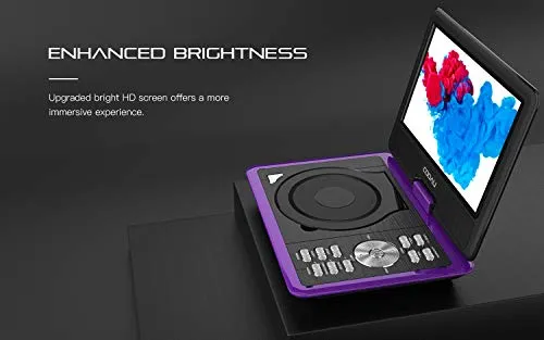 COOAU Portable DVD Player 11.5" with Game Joystick, Swivel HD Screen, Support Multi-Format, Region Free, Long Lasting Battery, Support AV-in/AV-Out/SD/USB, Purple