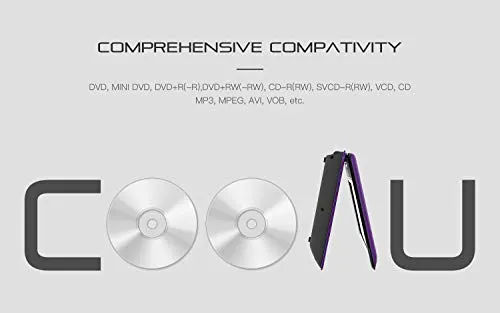 COOAU Portable DVD Player 11.5" with Game Joystick, Swivel HD Screen, Support Multi-Format, Region Free, Long Lasting Battery, Support AV-in/AV-Out/SD/USB, Purple