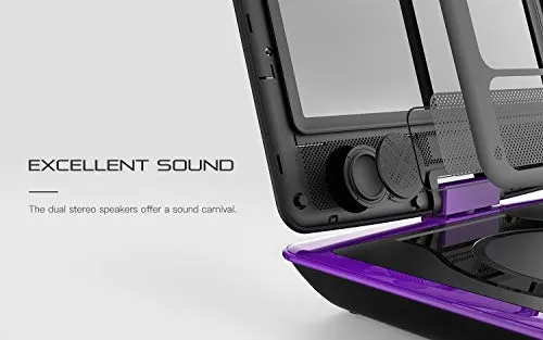 COOAU Portable DVD Player 11.5" with Game Joystick, Swivel HD Screen, Support Multi-Format, Region Free, Long Lasting Battery, Support AV-in/AV-Out/SD/USB, Purple