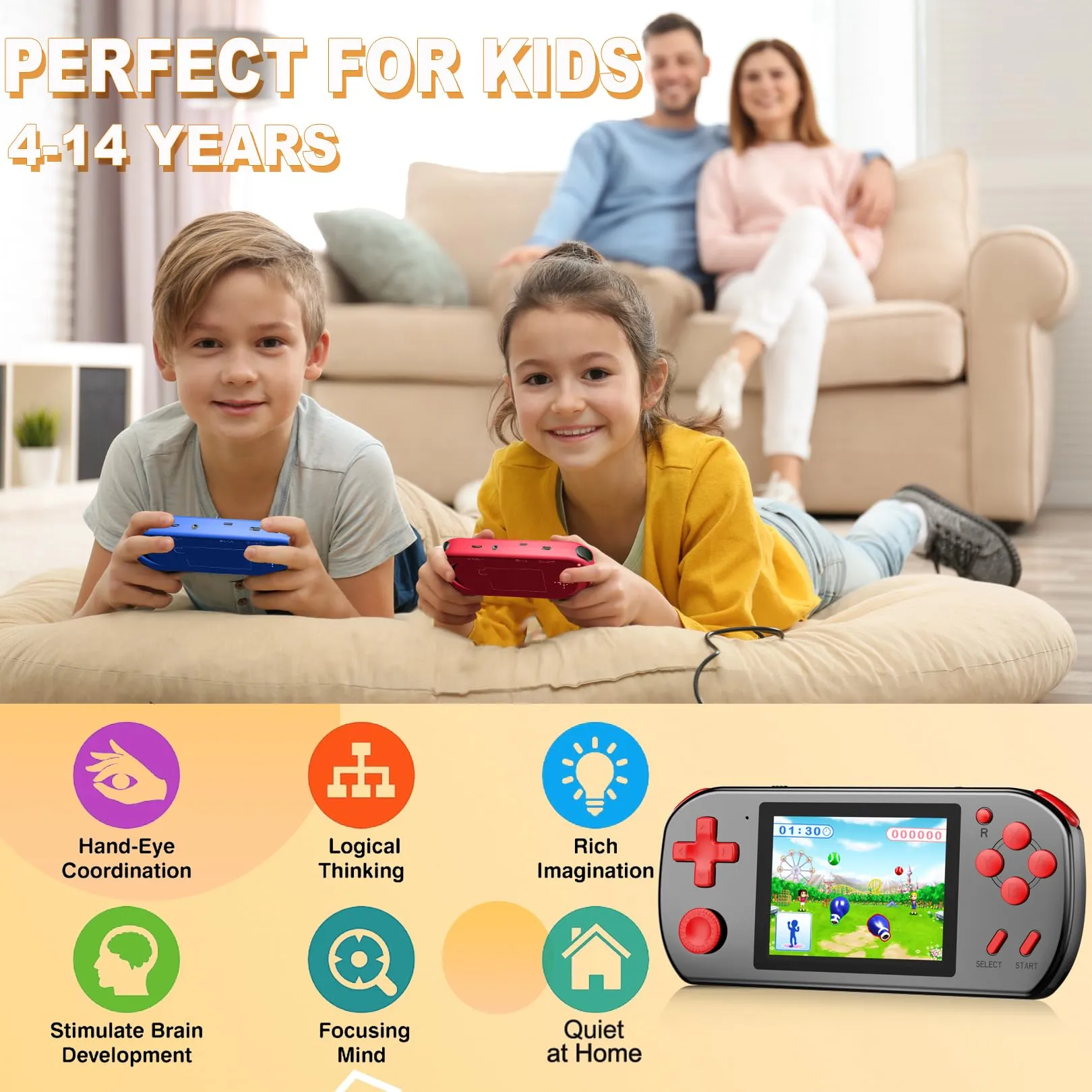 CULAGEiMi Handheld Game Console for Kids Adults Built-in 270 Retro Video Games, Portable Gaming System with Rechargeable Battery Gamepad, Mini Arcade Toys Supports 2 Players Birthday Xmas Gifts, Black