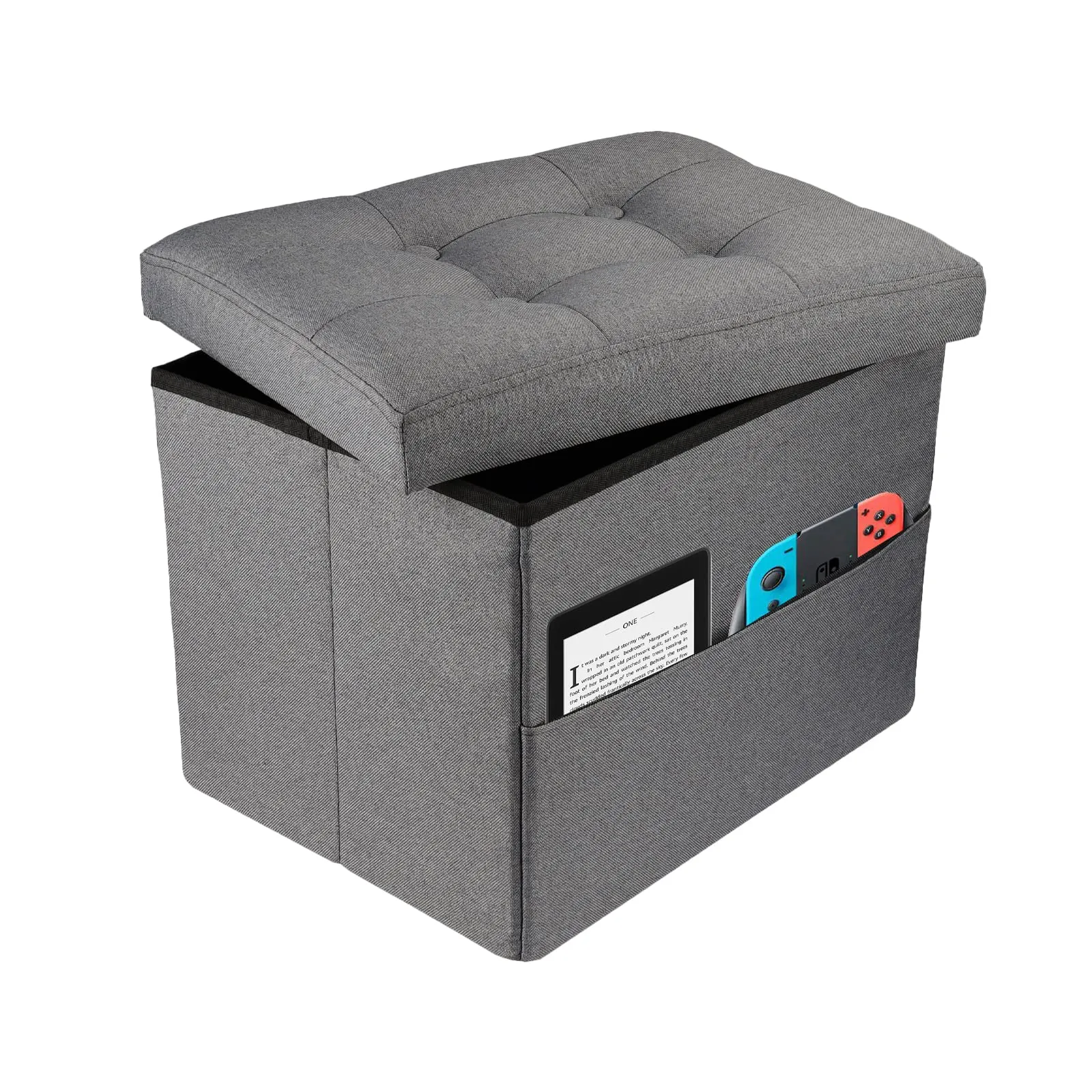 Hamgtrion Ottoman Storage Ottoman Foot Rest Footstool with Side Pocket Foldable Ottoman Folding Ottomans Footrest Rectangle Bench Cube for Room Living Room Bedroom Grey L17W13H13inches