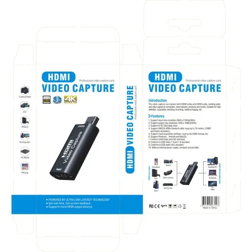 HDMI to USB 2.0 Video Capture Device Card Adapter Switch Live Streaming Recorder
