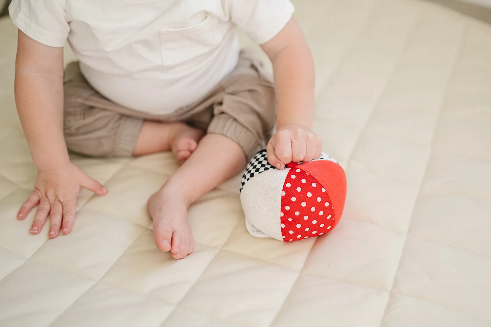 Soft Plush Ball in Black, White, Red with Jingle Chime (4" Diameter)
