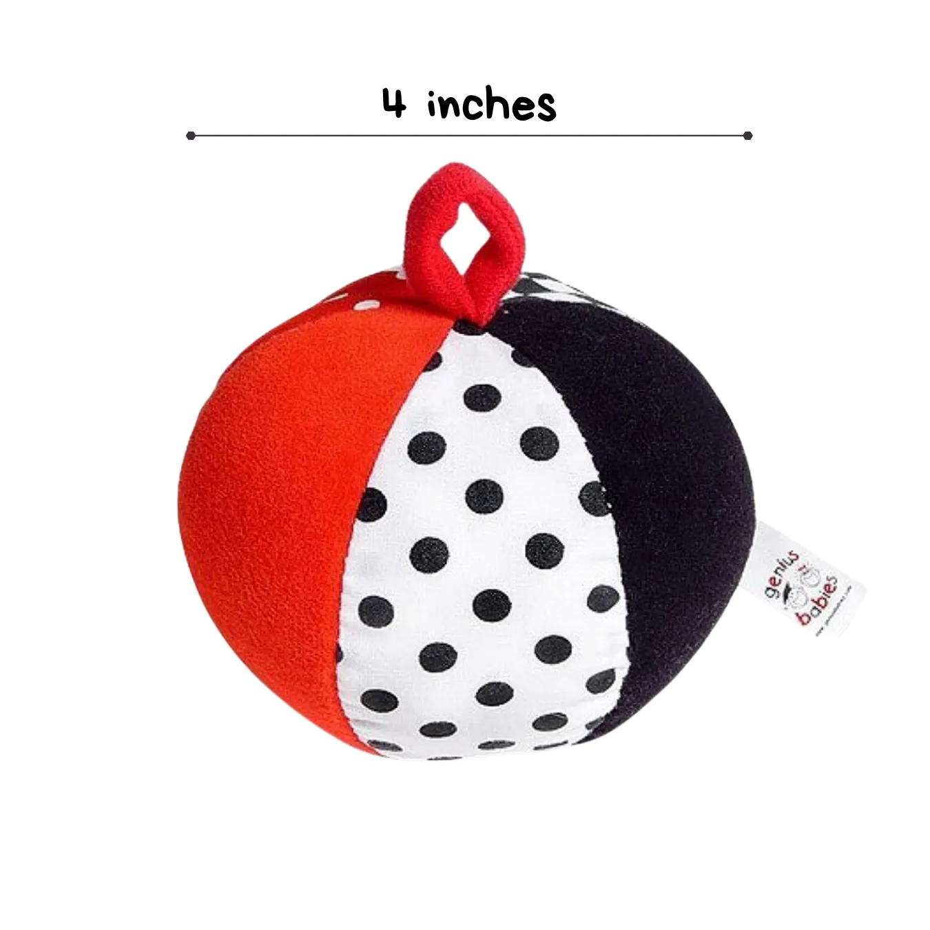 Soft Plush Ball in Black, White, Red with Jingle Chime (4" Diameter)