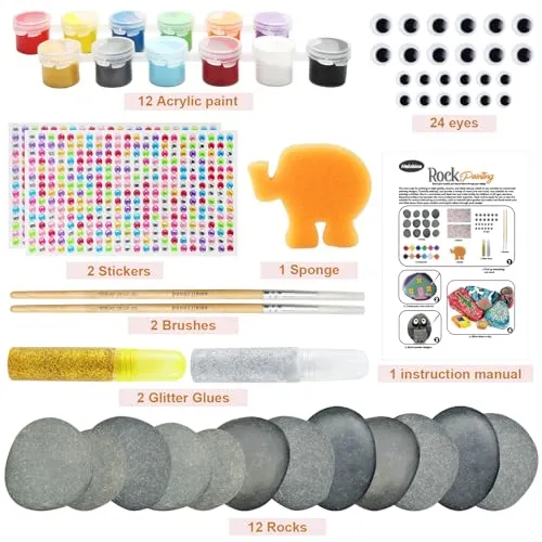 Stone painting set for children, colorful painting accessories set, creativity, arts and crafts